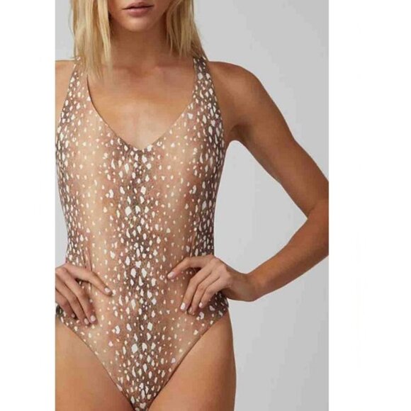 Boys + Arrows Other - Boys and Arrows Bambi One Piece Swimsuit L Brown White Deer Dot Print